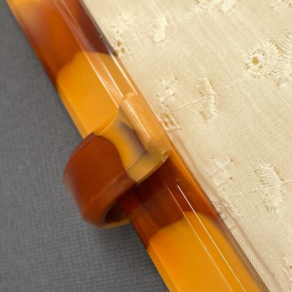 VTG 70s Eyelet Clutch Handbag Womens Ivory Boho Hippie Cottagecore Pockets Retro - Picture 9 of 12